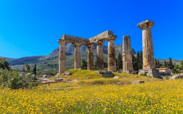 Apollo temple ruins in Ancient Corinth