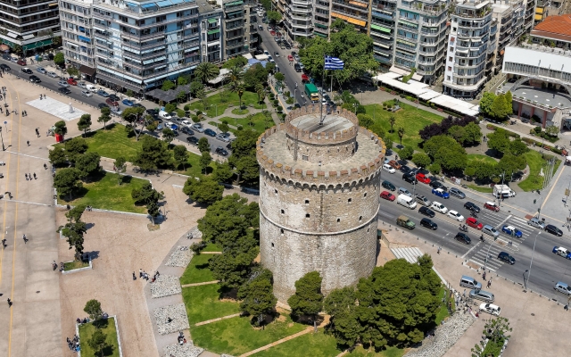 Aerial view of the Whiite Tower, Thessaloniki, Greece