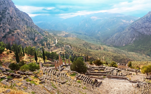 Ancient Theater and ruins in Delphi