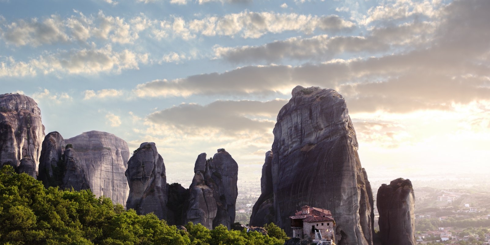 Monastery on a huge rock in Meteora of Greece